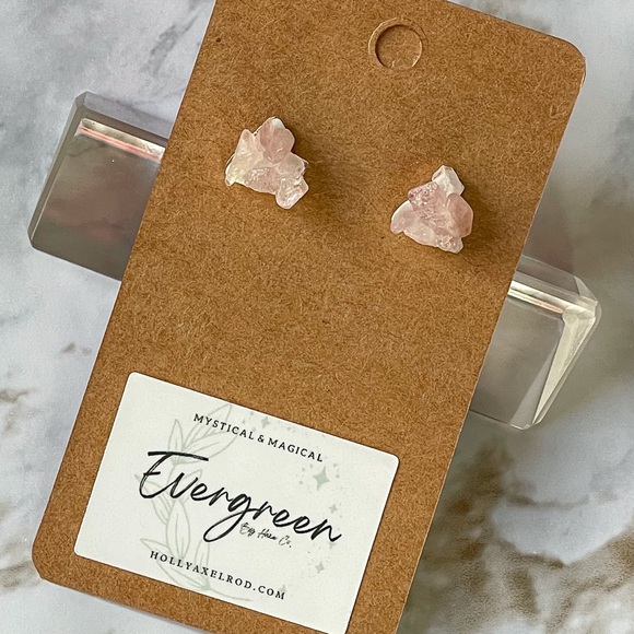 Rose Quartz Earring Studs Handmade - Picture 2 of 5